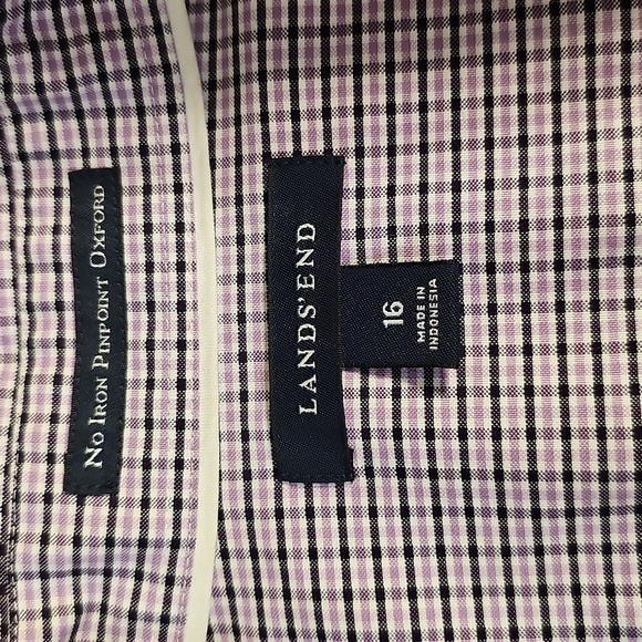 Lands' End Womens No Iron Lavender Plaid 3/4 Sleeve Button-up Cotton Blouse 16 - Picture 2 of 5